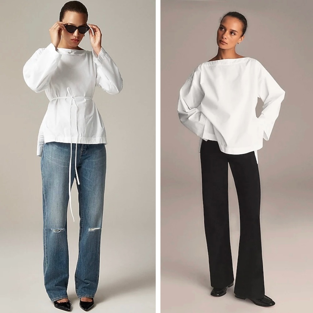 J. Crew White Long-Sleeve Boatneck Pullover Top